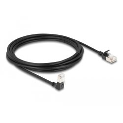 DeLOCK RJ45 câble de réseau Cat.6A S/FTP, fin, coudé 90° bas / droit, 3 m, noir