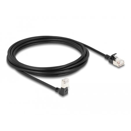 Delock RJ45 Netzwerkkabel Cat.6A S/FTP Slim 90° unten gewinkelt / gerade 3 m schwarz