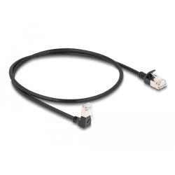 Delock RJ45 Netzwerkkabel Cat.6A S/FTP Slim 90° unten gewinkelt / gerade 0,5 m schwarz