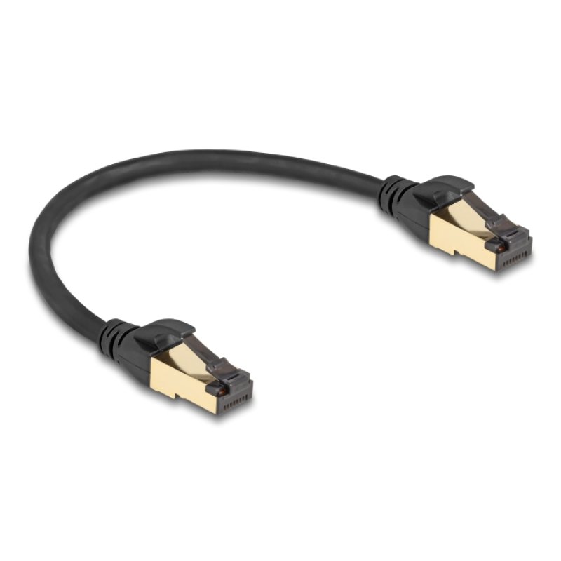 DeLOCK Câble de réseau RJ45 Cat.6A mâle à male, S/FTP, noir, 30 cm avec câble brut de Cat.7 approprié pour