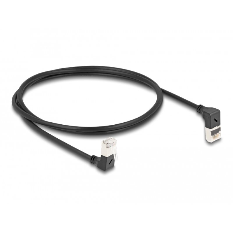 DeLOCK RJ45 câble de réseau Cat.6A S/FTP, fin, coudé 90° haut / bas, 1 m, noir