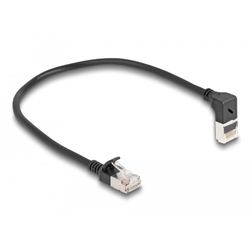 DeLOCK RJ45 Network Cable Cat.6A S/FTP Slim 90° upwards angled / straight 0.25 m black