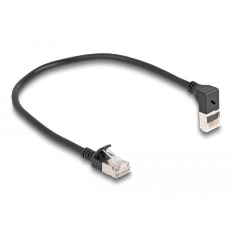 DeLOCK RJ45 Network Cable Cat.6A S/FTP Slim 90° upwards angled / straight 0.25 m black