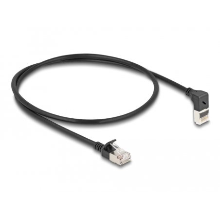 DeLOCK RJ45 câble de réseau Cat.6A S/FTP, fin, coudé 90° haut / droit 0,5 m, noir