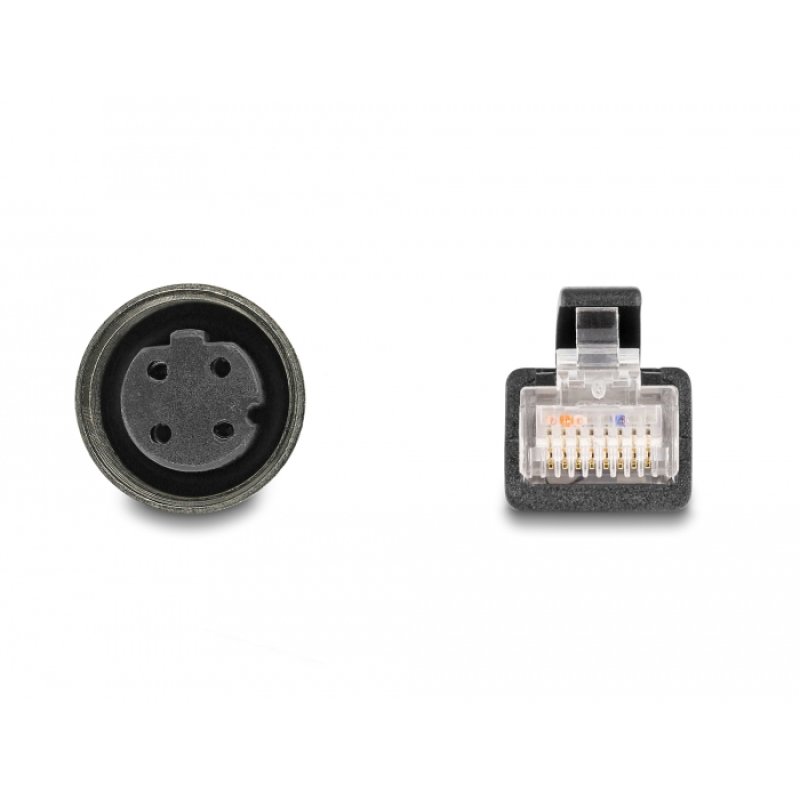 Delock M12 Adapterkabel D-kodiert 4 Pin Buchse zu RJ45 Stecker 50 cm