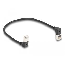 DeLOCK RJ45 câble de réseau Cat.6A S/FTP, fin, coudé 90° haut / bas, 0,25 m, noir