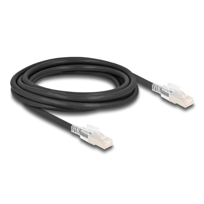 DeLOCK RJ45 Network Cable Cat.6A S/FTP with secure clips set 3 m black