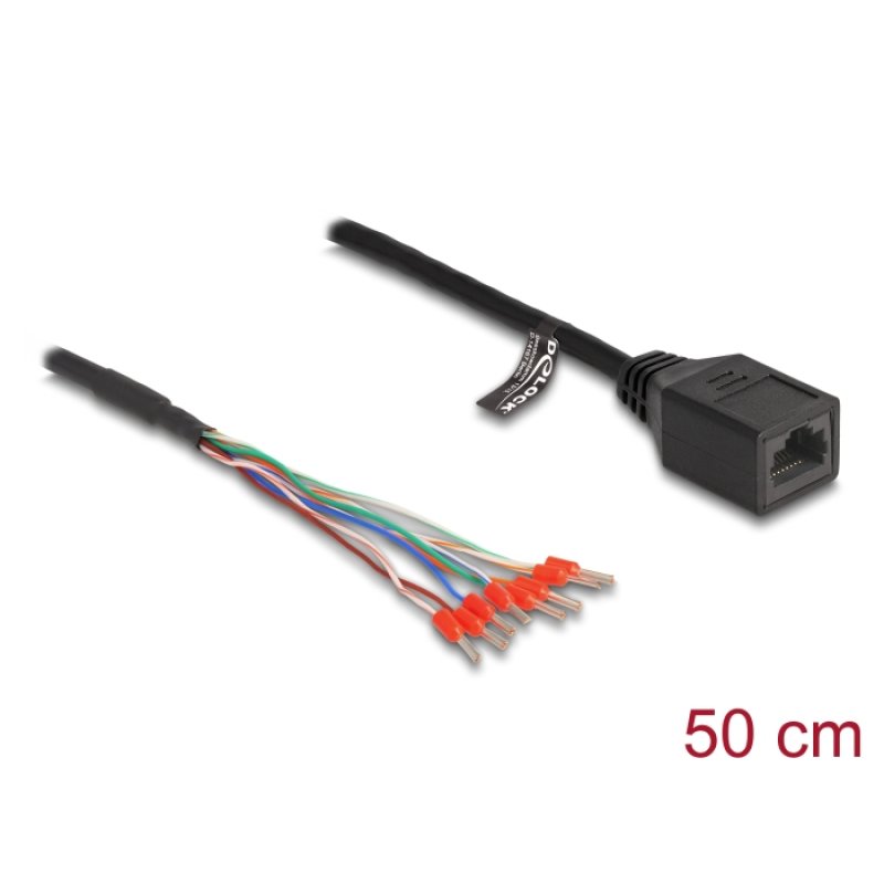 DeLOCK Câble RJ45 femelle à férules d’extrémité de fils Cat.5e, 50 cm, noir