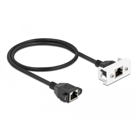 Delock Netzwerk Verlängerungskabel für Easy 45 Modul S/FTP RJ45 Buchse zu RJ45 Buchse Cat.6A 50 cm schwarz / weiß