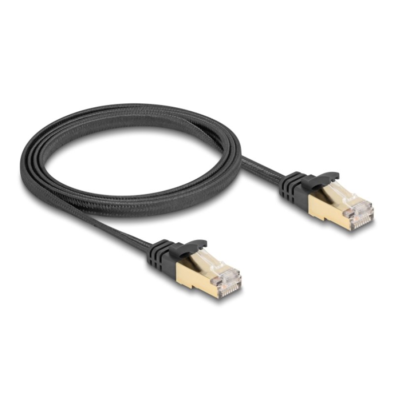 DeLOCK RJ45 Flat Network Cable with braided jacket Cat.6A U/FTP plug to plug 1 m black