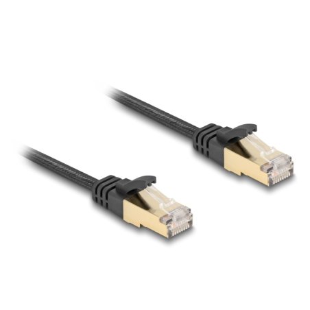 Delock RJ45 Flachband Netzwerkkabel mit Geflechtmantel Cat.6A U/FTP Stecker zu Stecker 5 m schwarz
