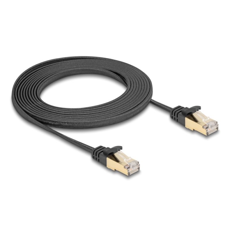 DeLOCK Câble de réseau RJ45 plat avec chemise tressée Cat.6A U/FTP mâle à mâle, 3 m, noir