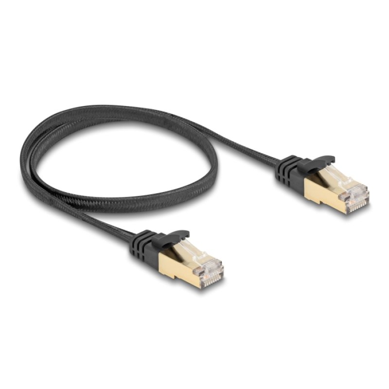 DeLOCK RJ45 Flat Network Cable with braided jacket Cat.6A U/FTP plug to plug 0.5 m black
