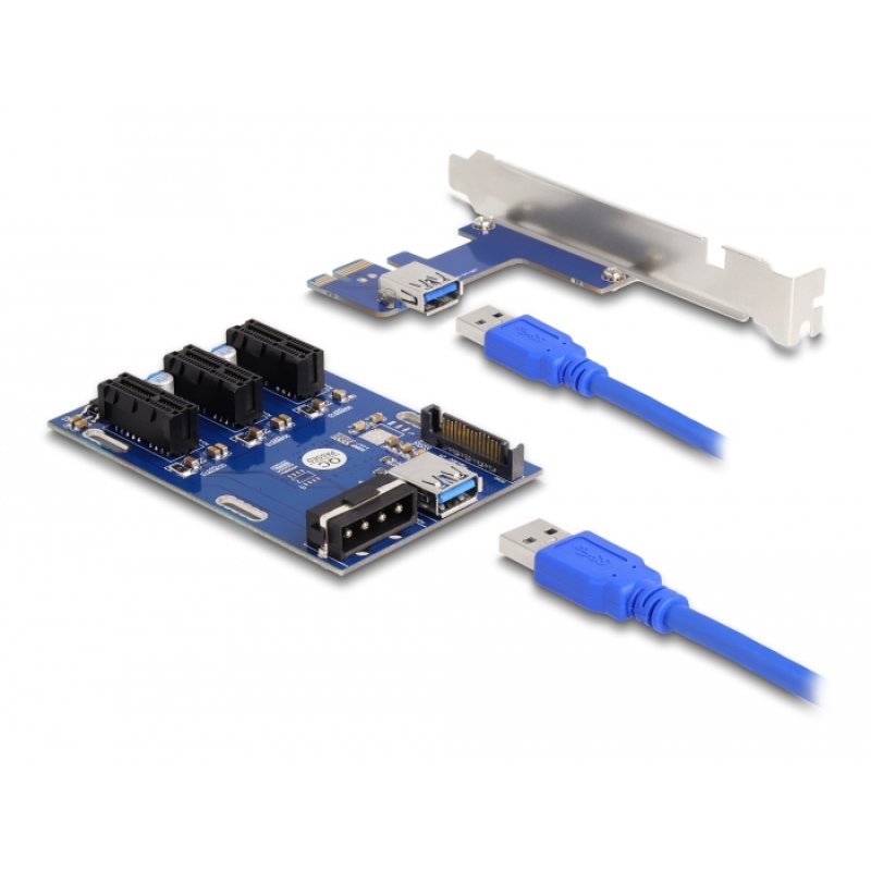 Delock Riser Karte PCI Express x1 zu 3 x PCIe x1 mit 50 cm USB Kabel