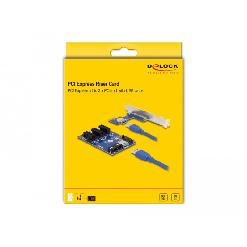 Delock Riser Karte PCI Express x1 zu 3 x PCIe x1 mit 50 cm USB Kabel