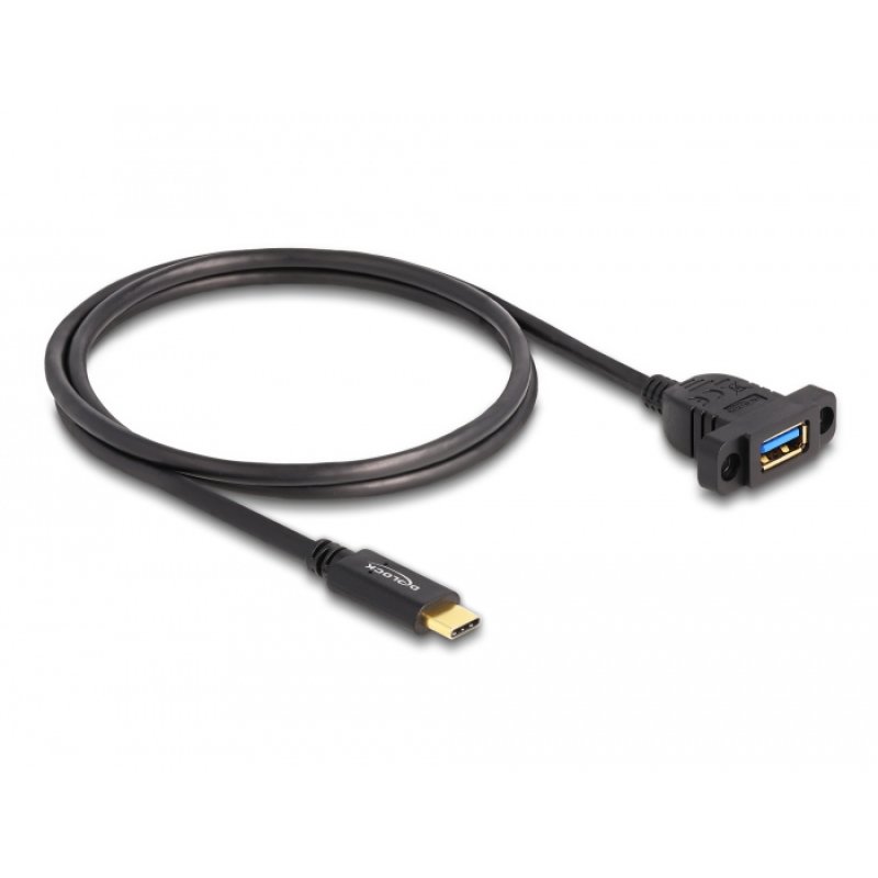 DeLOCK SuperSpeed USB 10 Gbps (USB 3.2 Gen 2) Cable USB Type-C male to USB Type-A female 1 m panel-mount black