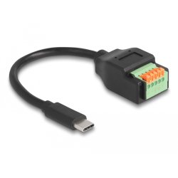 Delock USB 2.0 Kabel USB Type-C™ Stecker zu Terminalblock Adapter mit Drucktaster 15 cm