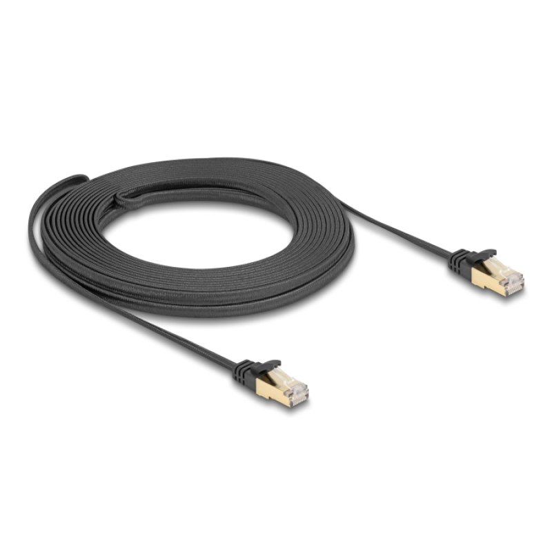 DeLOCK Câble de réseau RJ45 plat avec chemise tressée Cat.6A U/FTP mâle à mâle, 10 m, noir
