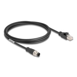 Delock M12 Kabel D-kodiert 4 Pin Stecker zu RJ45 Stecker PVC 2 m