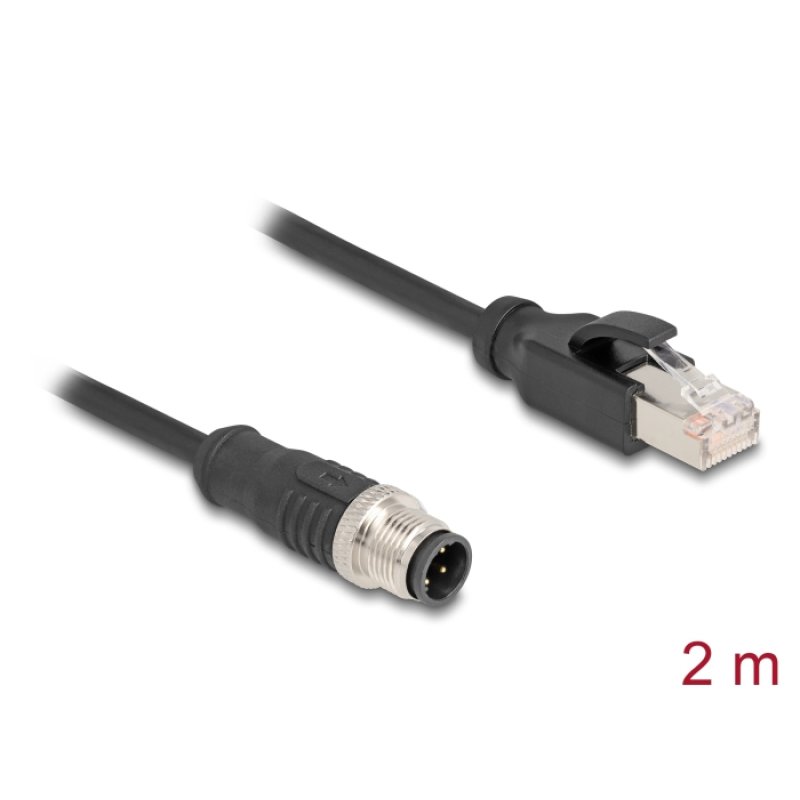 Delock M12 Kabel D-kodiert 4 Pin Stecker zu RJ45 Stecker PVC 2 m
