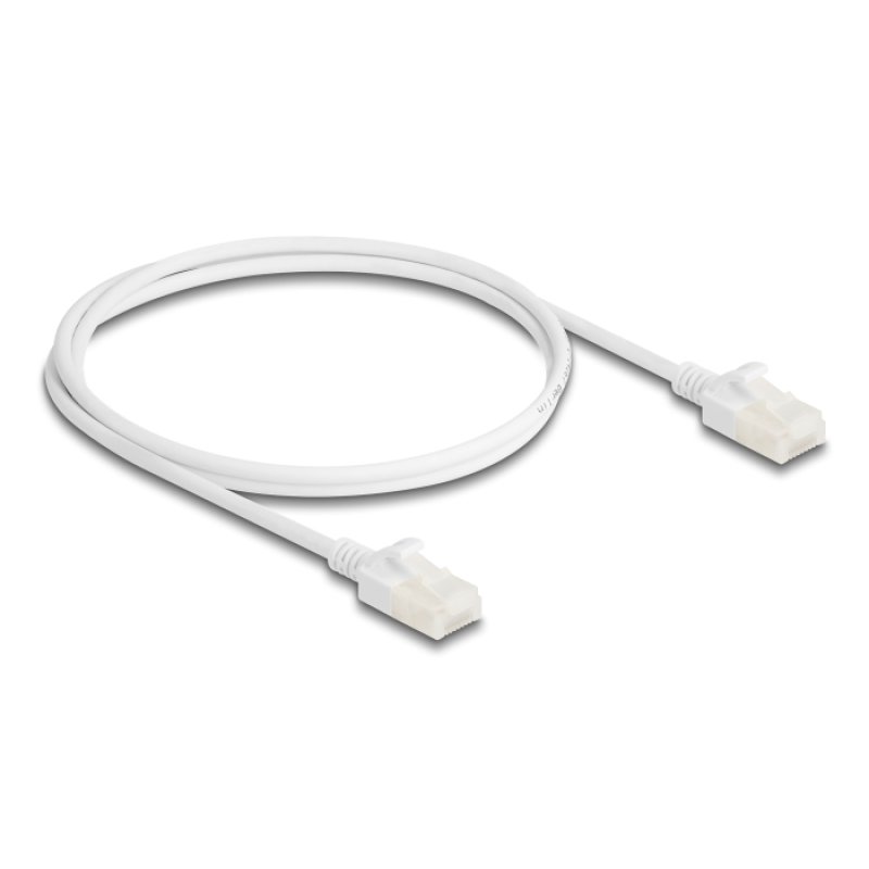 DeLOCK RJ45 Network Cable Cat.6A plug to plug with robust latch for industrial use U/UTP Slim 1 m white