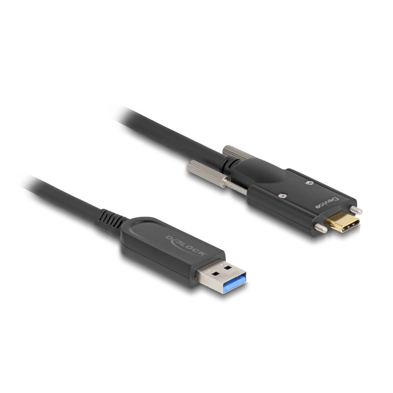 DeLOCK Câble optique actif USB 10 Gbps-A mâle à USB Type-C mâle avec vis sur les côtés, 5 m