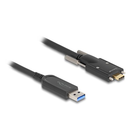 DeLOCK Câble optique actif USB 10 Gbps-A mâle à USB Type-C mâle avec vis sur les côtés, 5 m