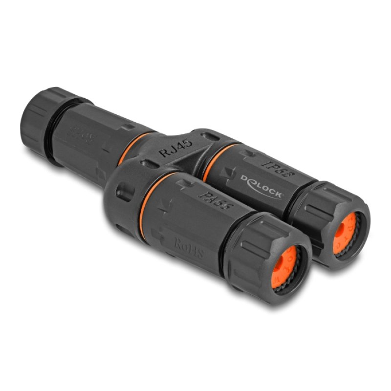 DeLOCK Cable Connector Y-Adapter RJ45 jack to 2 x RJ45 jack Cat.6 IP68 dust and waterproof outdoor