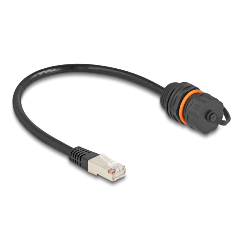 DeLOCK Cable RJ45 plug to RJ45 jack Cat.6A for built-in with M20 thread and protective cap IP68 dust and waterproof 25