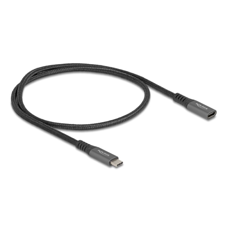 Delock USB 10 Gbps Verlängerungskabel USB Type-C™ Stecker zu Buchse PD 3.0 100 W 0,5 m grau Metall