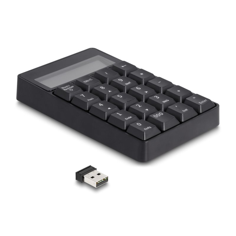 DeLOCK Clavier 2 en 1, USB Type-A, avec fonction de calculatrice, 2,4 GHz, sans fil, noir