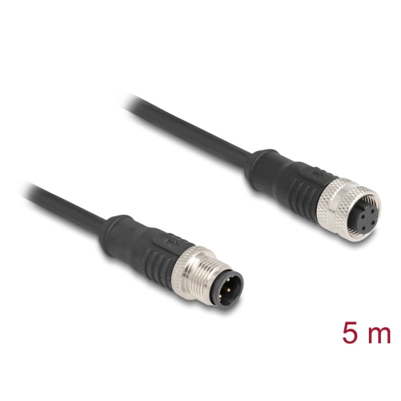 DeLOCK M12 Cable D-coded 4 pin male to female PVC 5 m