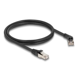 DeLOCK Câble de réseau RJ45, Cat.6A S/FTP mâle, angulé à 45° à droite à mâle droit, 1 m, noir