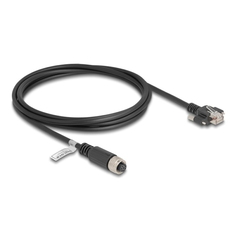 Delock M12 Kabel A-kodiert 8 Pin Buchse zu RJ45 Stecker mit Schrauben Cat.5e FTP 2 m schwarz