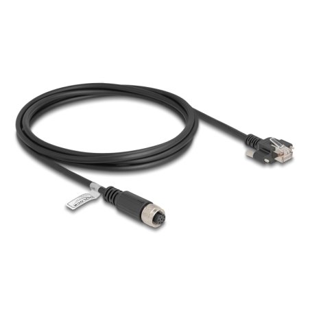 Delock M12 Kabel A-kodiert 8 Pin Buchse zu RJ45 Stecker mit Schrauben Cat.5e FTP 2 m schwarz