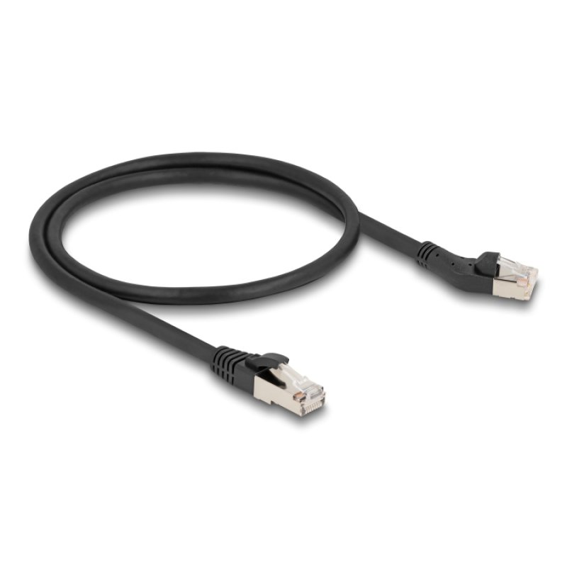 DeLOCK Câble de réseau RJ45, Cat.8.1 S/FTP mâle, angulé à 45° à gauche,, à mâle droit, jusqu’à 40 Gbps, 0,5