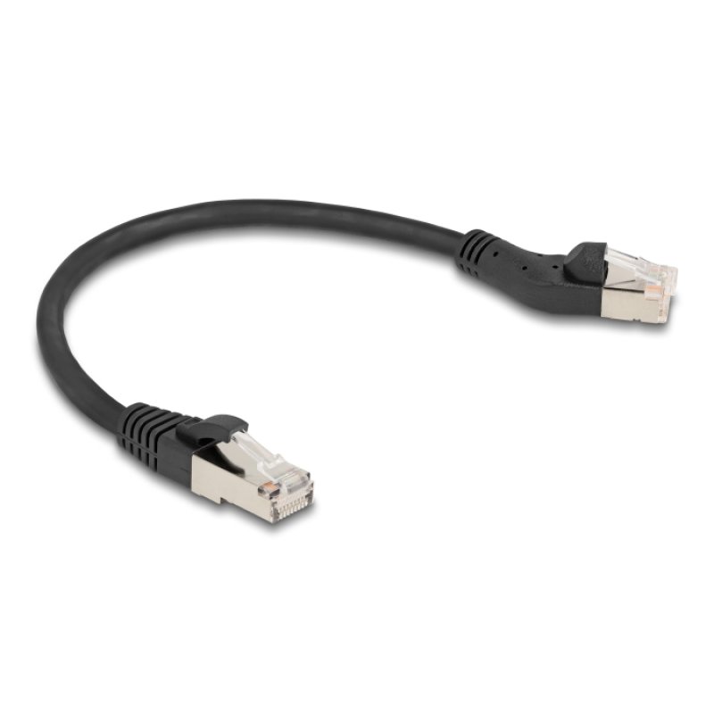 Delock RJ45 Netzwerkkabel Cat.6A S/FTP Stecker 45° nach links gewinkelt zu Stecker gerade 0,25 m schwarz