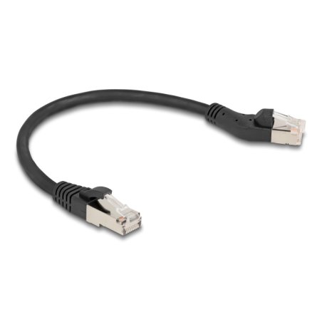 Delock RJ45 Netzwerkkabel Cat.6A S/FTP Stecker 45° nach links gewinkelt zu Stecker gerade 0,25 m schwarz