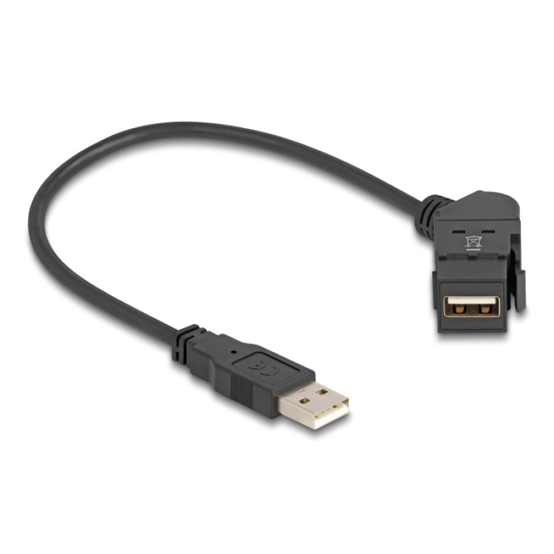 Delock Keystone Modul USB 2.0 Typ-A Einbaubuchse 45° gewinkelt zu Typ-A Stecker mit 30 cm Kabel schwarz