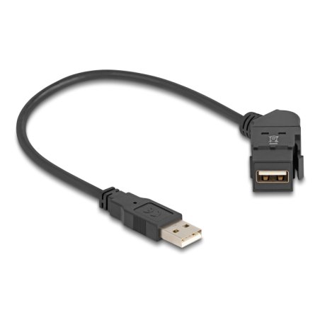 Delock Keystone Modul USB 2.0 Typ-A Einbaubuchse 45° gewinkelt zu Typ-A Stecker mit 30 cm Kabel schwarz