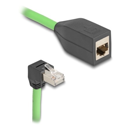 Delock RJ45 Netzwerk Verlängerungskabel Cat.6A Stecker unten gewinkelt zu Buchse SF/UTP schleppkettentauglich PUR