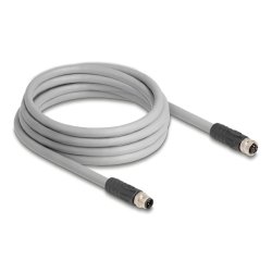 Delock M12 Kabel L-kodiert 5 Pin Stecker zu Buchse PUR schleppkettentauglich 3 m grau