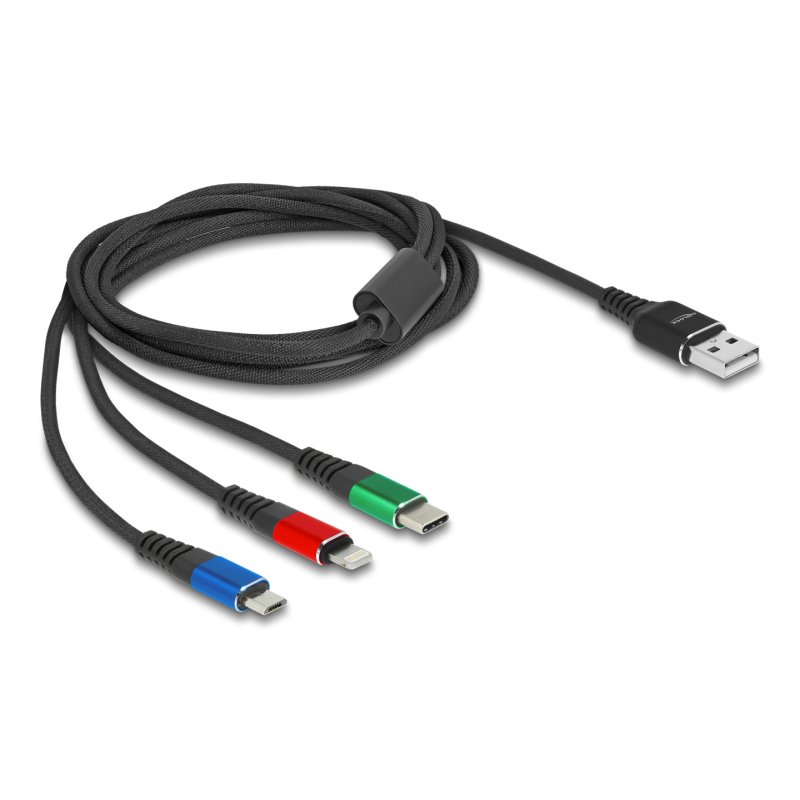 DeLOCK 90156 câble USB USB 2.0 2 m USB A Micro-USB B/Lightning/Apple 30-pin Noir, Bleu, Vert, Rouge