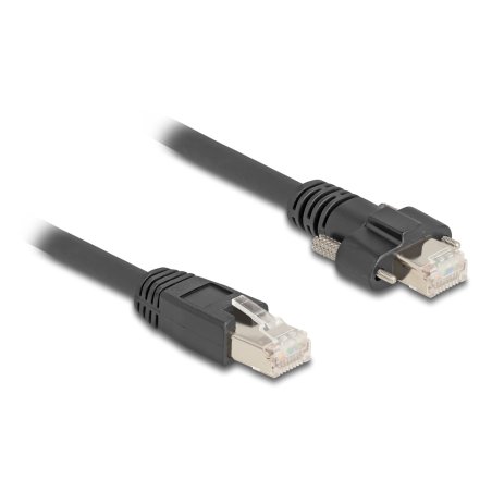 DeLOCK Cable RJ45 plug to RJ45 plug with screw distance 20 mm for GigE Camera Cat.6A S/FTP 1 m black