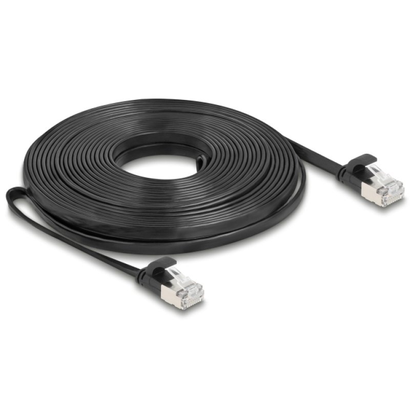 Delock RJ45 Flachband Patchkabel Stecker zu Stecker Cat.6A U/FTP 10 m schwarz