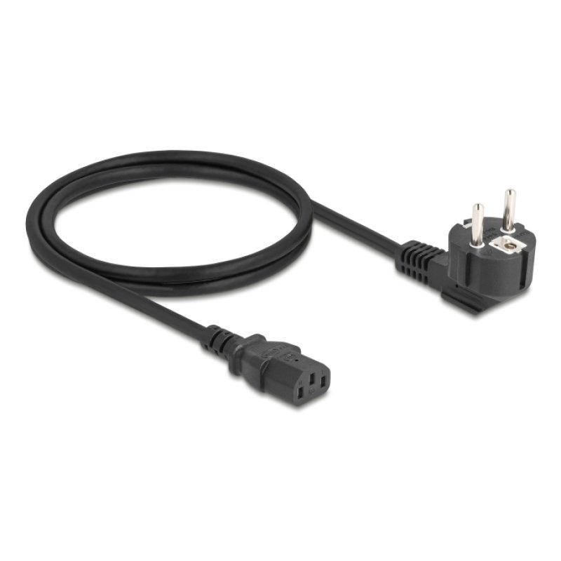 Delock Netzkabel PC Schutzkontaktstecker CEE 7/7 90° gewinkelt auf C13 Buchse, 1 m, 3 x 0,75 mm² schwarz