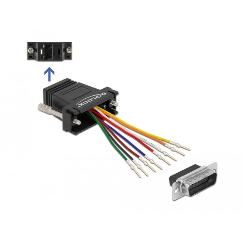 Delock D-Sub 15 Pin Stecker zu RJ45 Buchse Montagesatz schwarz