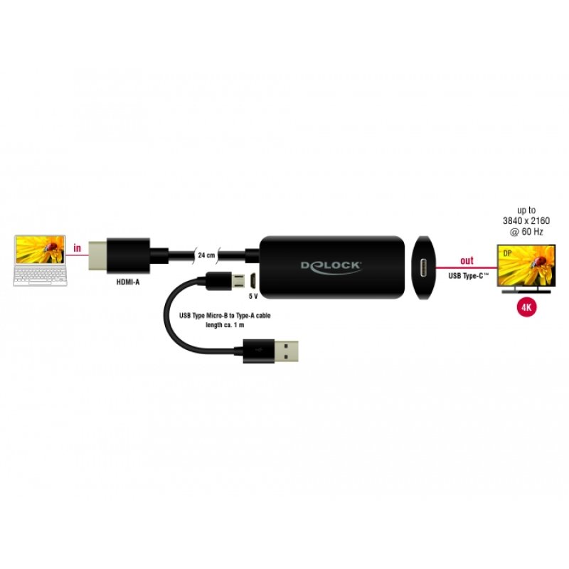 DeLOCK Adaptateur HDMI-A mâle vers USB Type-C femelle (DP Alt Mode) 4K 60 Hz