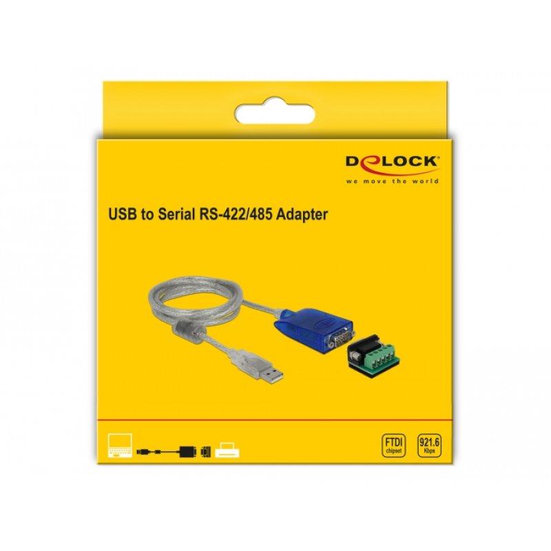 Delock Adapter USB Typ-A zu Seriell RS-422/485 DB9 mit Überspannungsschutz 600 W und erweiterter Temperaturbereich
