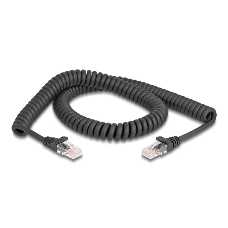 Delock RJ45 Spiralkabel Stecker zu Stecker Cat.5e 2 m schwarz